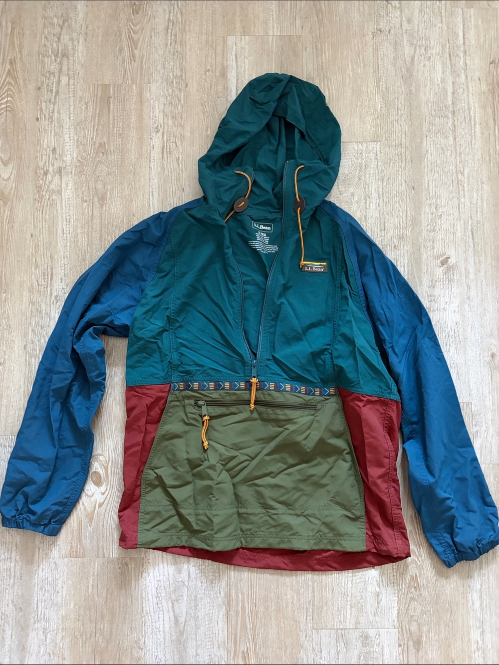 L.L. Bean Colorblock Hooded Anorak - Teal, Blue, Olive, Burgundy